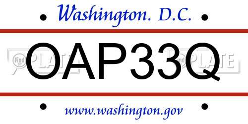 OAP33Q District Of Columbia License Plate
