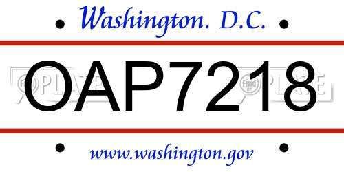 OAP7218 District Of Columbia License Plate
