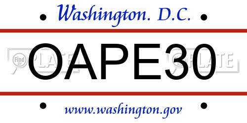 OAPE30 District Of Columbia License Plate