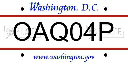 OAQ04P District Of Columbia License Plate