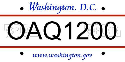 OAQ1200 District Of Columbia License Plate