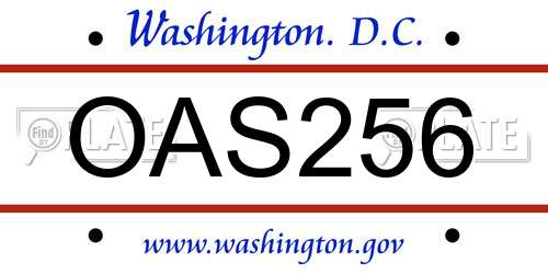 OAS256 District Of Columbia License Plate