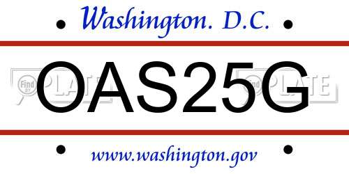 OAS25G District Of Columbia License Plate
