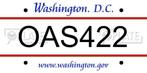 OAS422 District Of Columbia License Plate