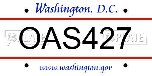 OAS427 District Of Columbia License Plate