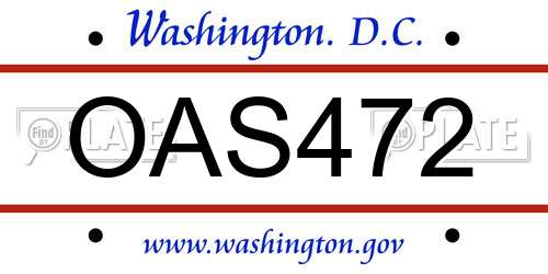 OAS472 District Of Columbia License Plate