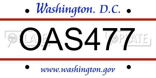 OAS477 District Of Columbia License Plate