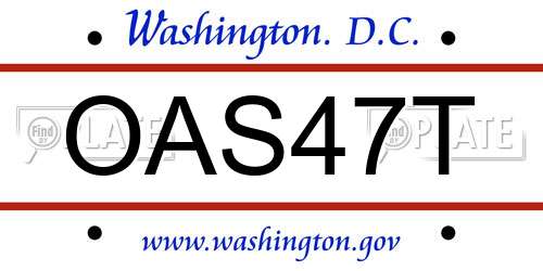 OAS47T District Of Columbia License Plate