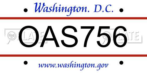 OAS756 District Of Columbia License Plate
