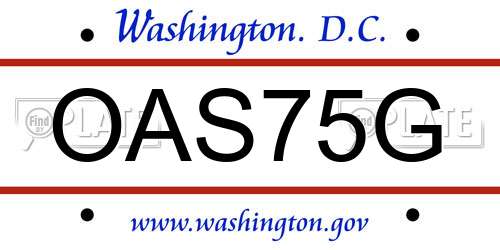 OAS75G District Of Columbia License Plate