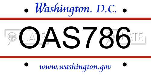 OAS786 District Of Columbia License Plate