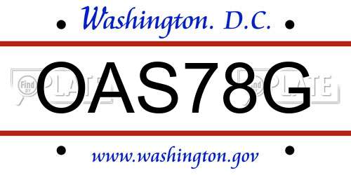 OAS78G District Of Columbia License Plate