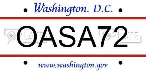 OASA72 District Of Columbia License Plate