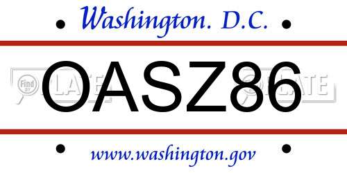 OASZ86 District Of Columbia License Plate