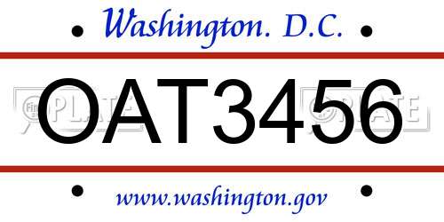 OAT3456 District Of Columbia License Plate