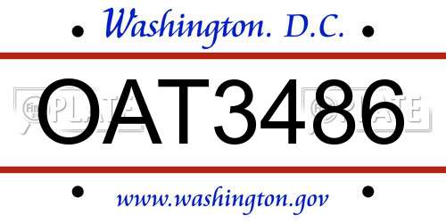 OAT3486 District Of Columbia License Plate