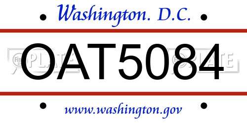 OAT5084 District Of Columbia License Plate