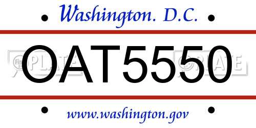 OAT5550 District Of Columbia License Plate