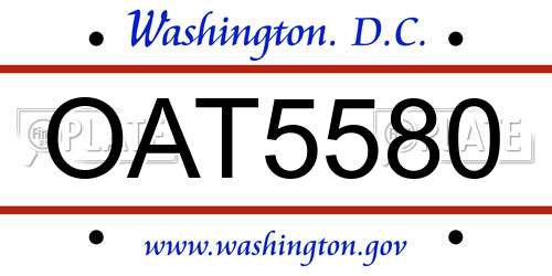 OAT5580 District Of Columbia License Plate