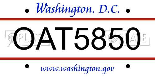 OAT5850 District Of Columbia License Plate