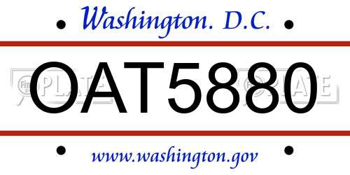 OAT5880 District Of Columbia License Plate
