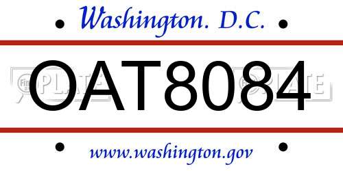 OAT8084 District Of Columbia License Plate