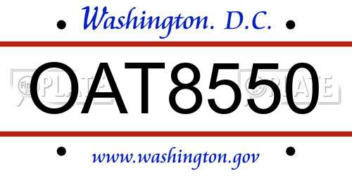 OAT8550 District Of Columbia License Plate