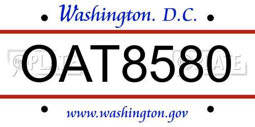 OAT8580 District Of Columbia License Plate