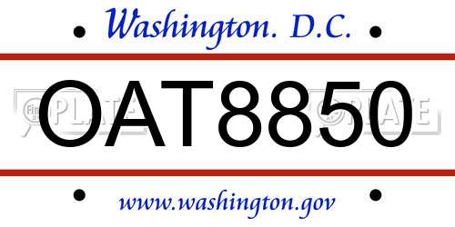 OAT8850 District Of Columbia License Plate
