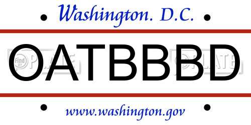 OATBBBD District Of Columbia License Plate