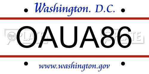 OAUA86 District Of Columbia License Plate