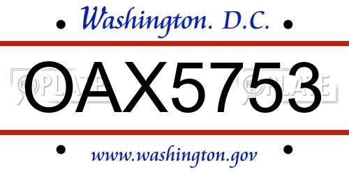 OAX5753 District Of Columbia License Plate