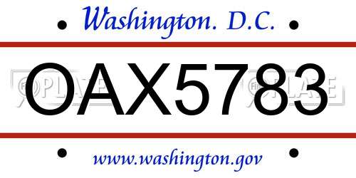 OAX5783 District Of Columbia License Plate