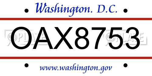 OAX8753 District Of Columbia License Plate