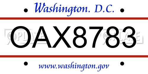 OAX8783 District Of Columbia License Plate