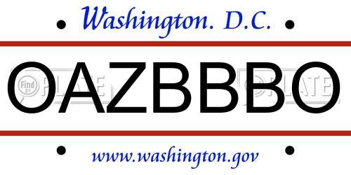OAZBBBO District Of Columbia License Plate
