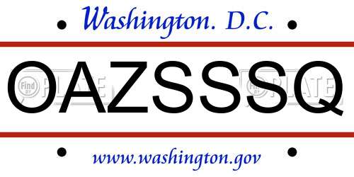 OAZSSSQ District Of Columbia License Plate