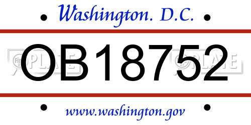 OB18752 District Of Columbia License Plate