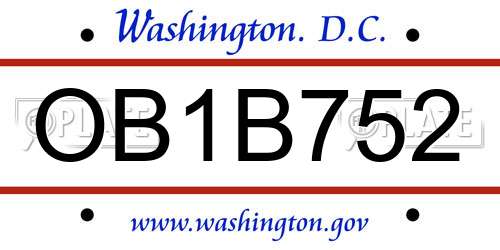 OB1B752 District Of Columbia License Plate