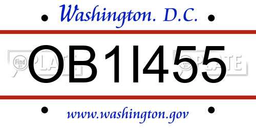 OB1I455 District Of Columbia License Plate