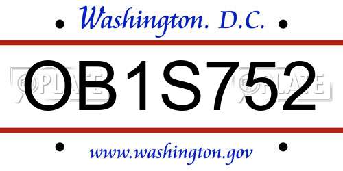 OB1S752 District Of Columbia License Plate