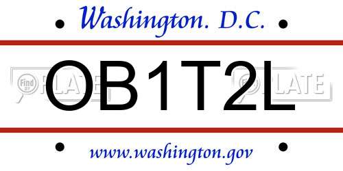 OB1T2L District Of Columbia License Plate