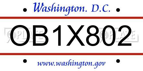 OB1X802 District Of Columbia License Plate