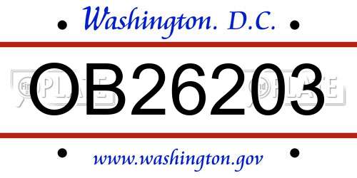 OB26203 District Of Columbia License Plate