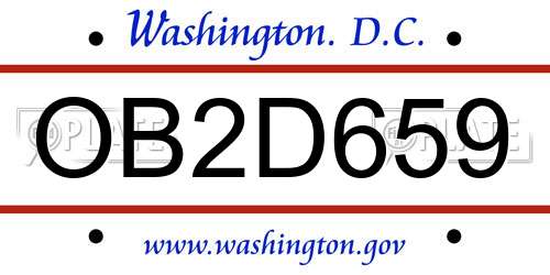 OB2D659 District Of Columbia License Plate