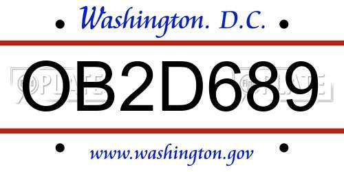 OB2D689 District Of Columbia License Plate