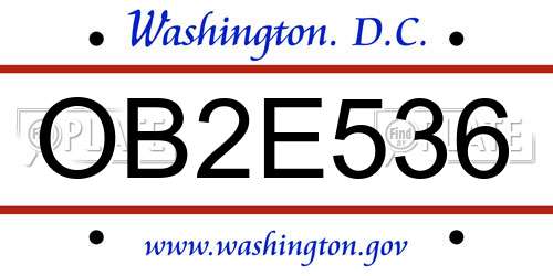 OB2E536 District Of Columbia License Plate