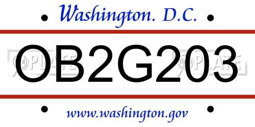 OB2G203 District Of Columbia License Plate