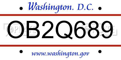 OB2Q689 District Of Columbia License Plate