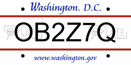 OB2Z7Q District Of Columbia License Plate